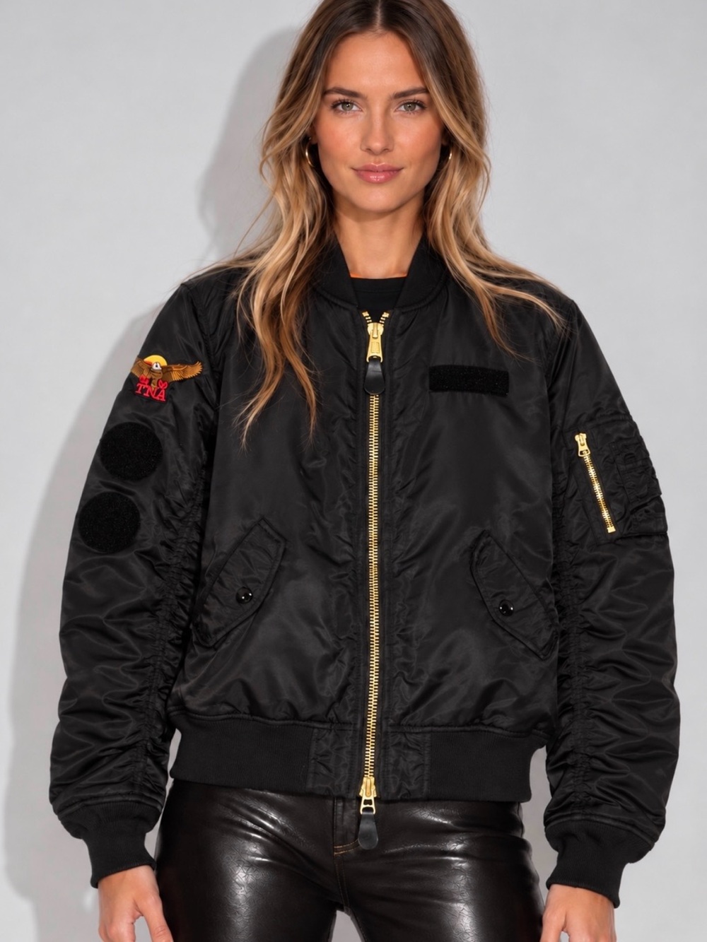 ALPHA INDUSTRIES x TNA MA-1 Patch Black Reversible Bomber Jacket Size S